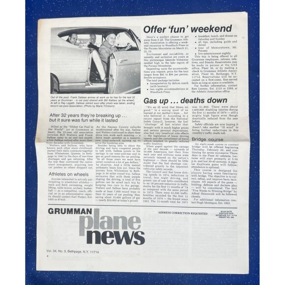 Grumman Plane News Vol. 34 #3 Feb 14, 1975 Vintage Newspaper Grumman Aerospace - Picture 2 of 5